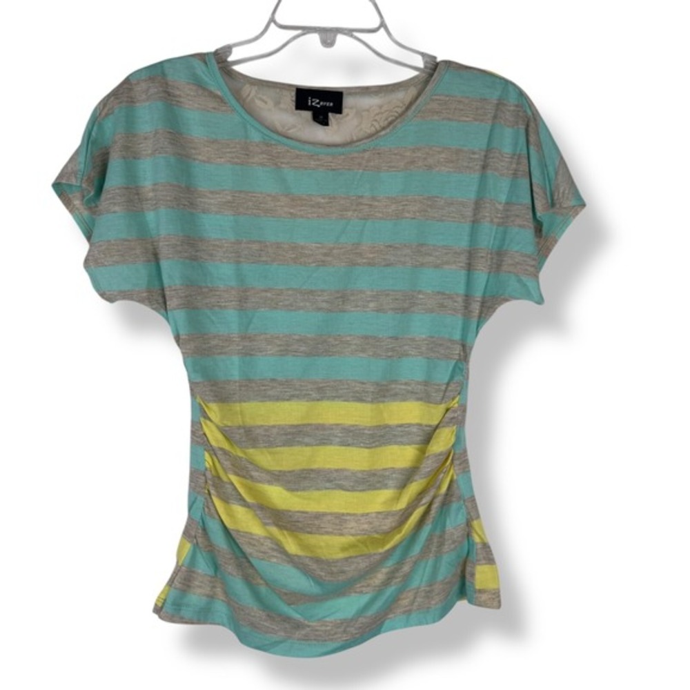IZ Byer Vintage Y2K Striped Top Size Medium Lace Ruched USA Party Festival Retro